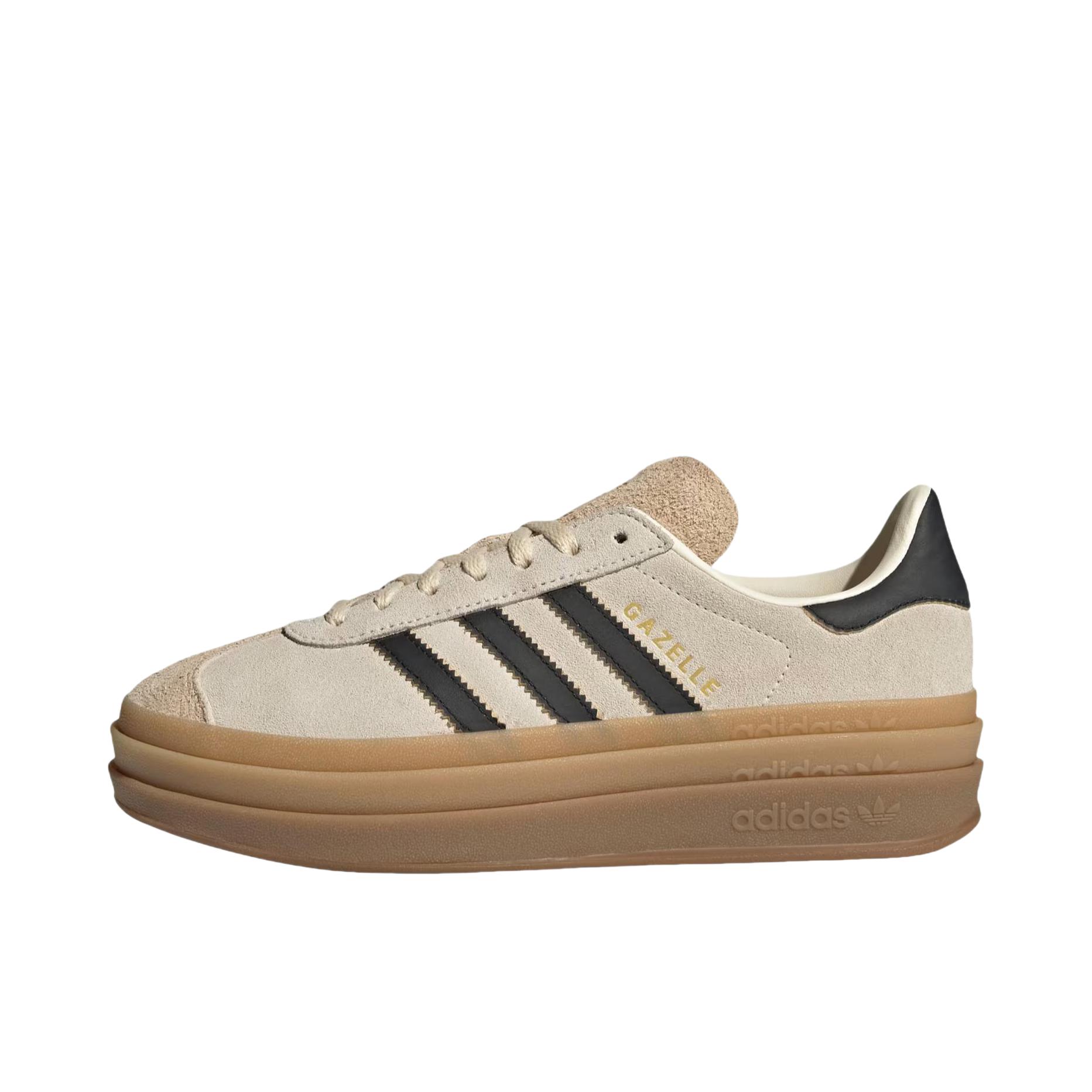 推荐商品：adidas Originals Gazelle Bold T头鞋 德训鞋 运动休闲鞋 经典厚底防滑耐磨贴合 米色/黑色