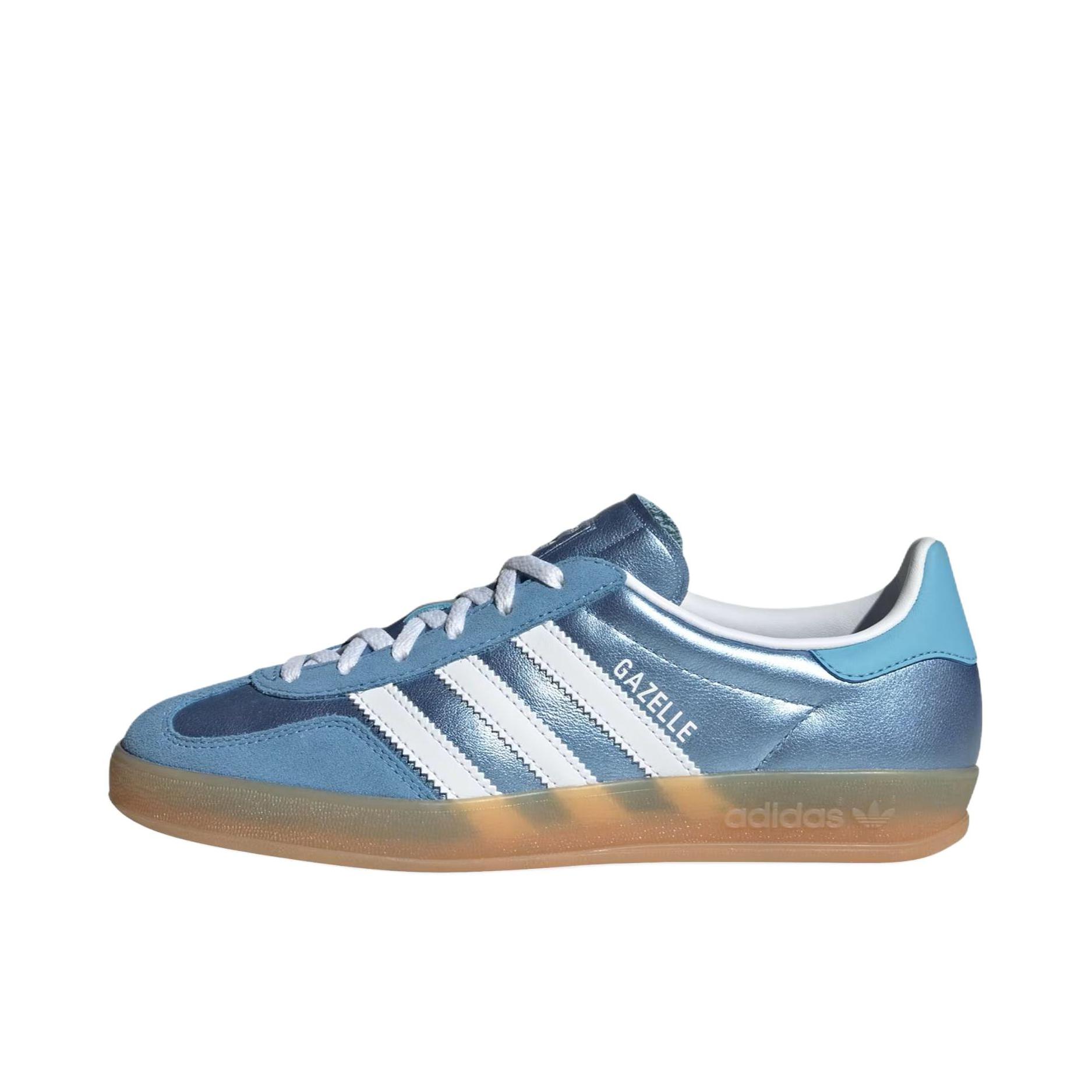 推荐商品：adidas Originals Gazelle Indoor T头鞋 德训鞋 板鞋 舒适缓震防滑耐磨绒面革复古 女款/蓝色/白色