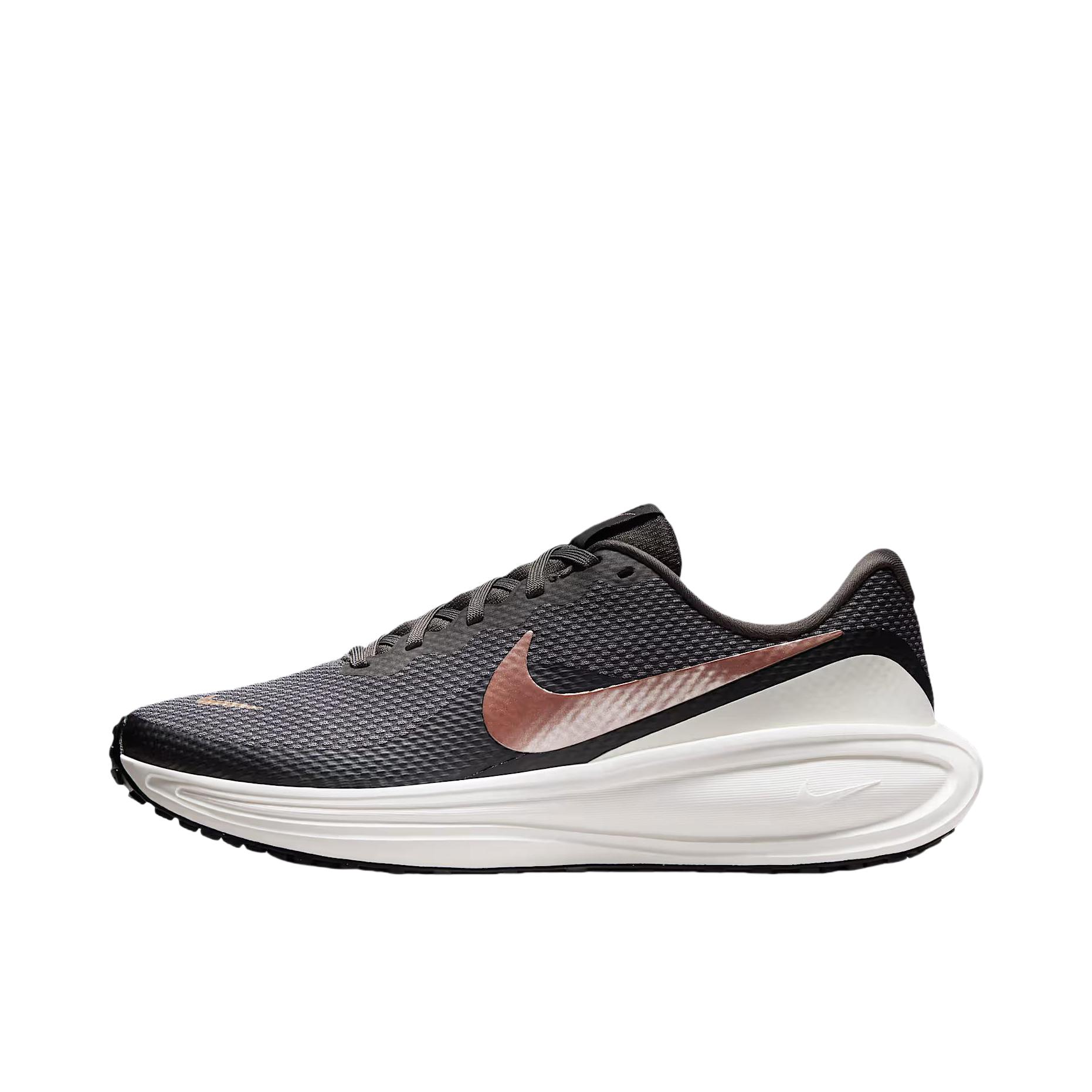 推荐商品：Nike Revolution 8 跑鞋 网布百搭防滑耐磨低帮缓震训练网面回弹轻便春夏支撑短跑贴合圆头 中灰色/黑色/金属红棕色