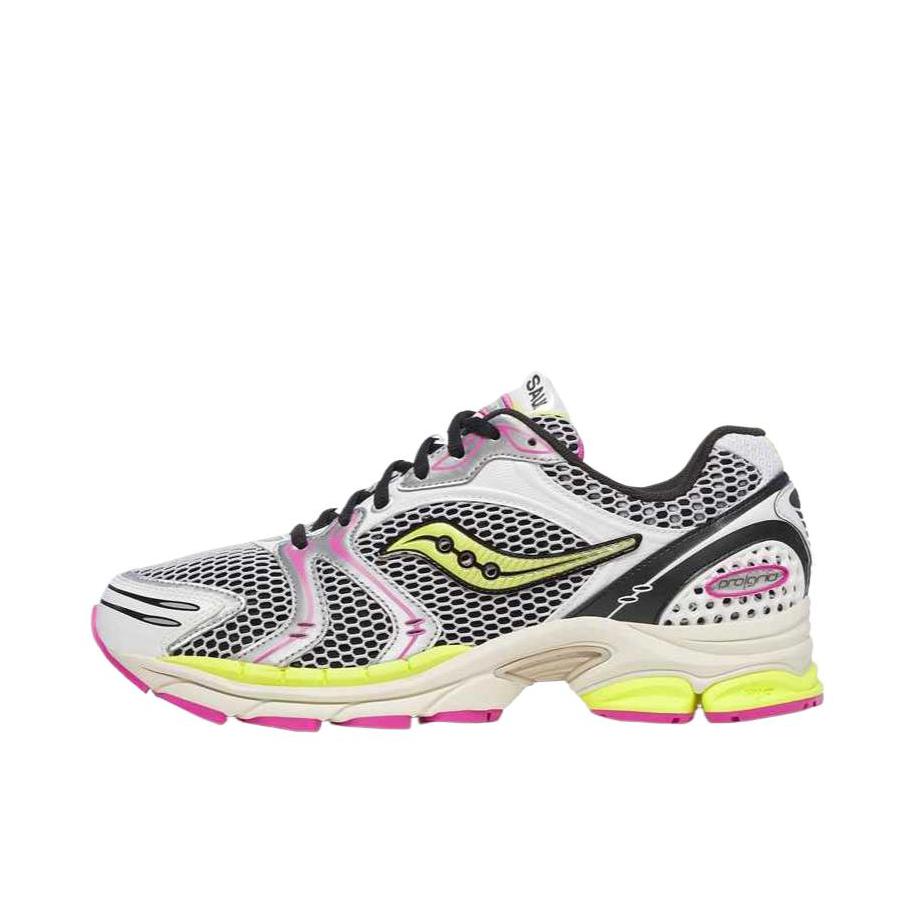 推荐商品：Saucony/索康尼 Progrid Triumph 4 舒适减震 防滑耐磨 网布透气 时尚潮流 缓震 复古 合成革 织物 户外 跑步 运动休闲鞋 白色/黄色/粉色