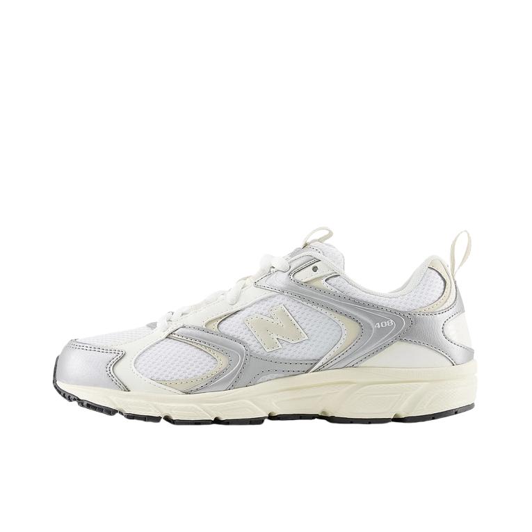 推荐商品：New Balance 408 织物 透气耐磨 防滑增高 舒适网面 时尚复古 潮流 运动休闲鞋 白色/银色/米白色