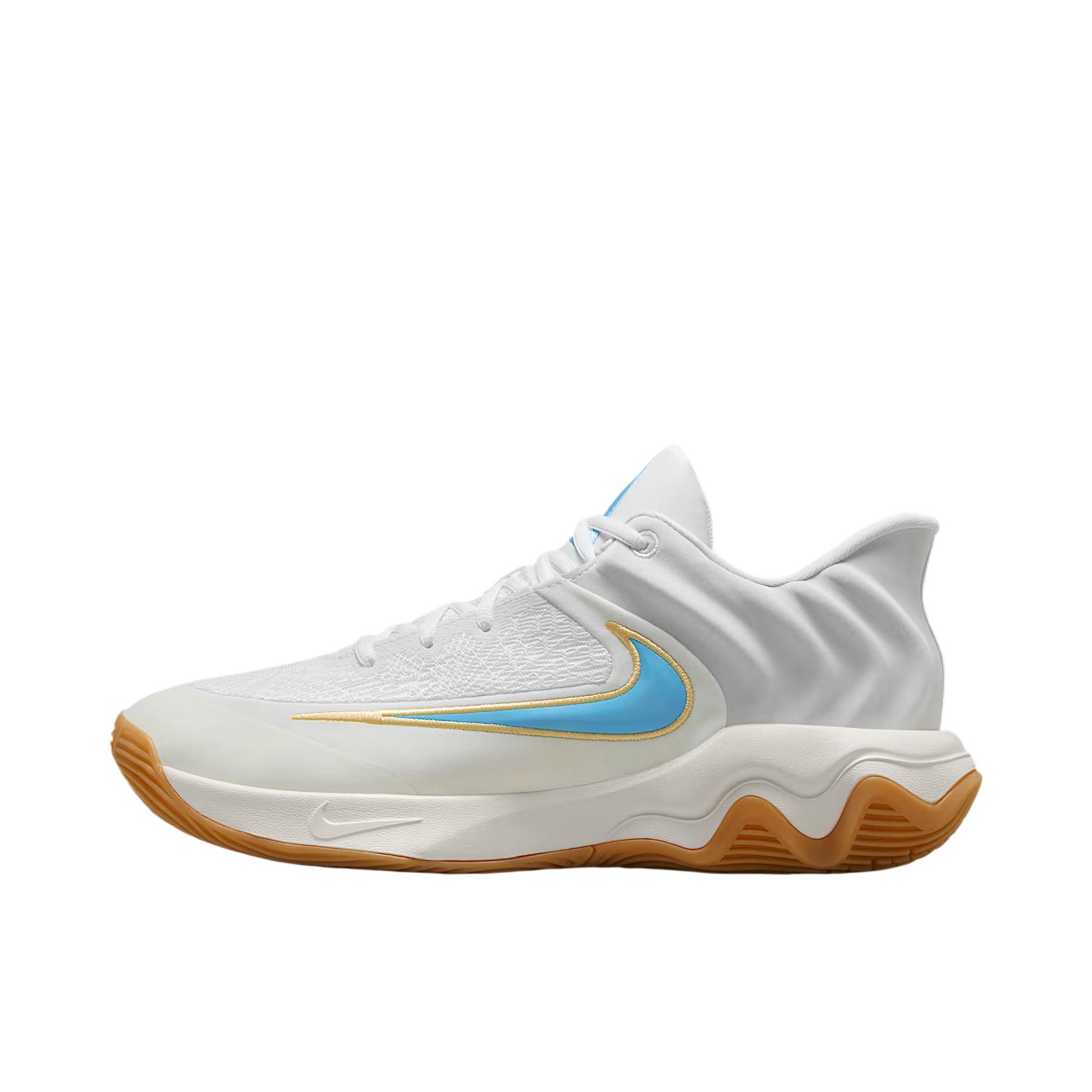 推荐商品：Nike Giannis lmmortality 4 字母哥支线4代 抓地 抗扭 实战 中帮 防滑耐磨 舒适透气 时尚百搭 篮球鞋 白色/水瓶蓝/团队金/橡皮黄