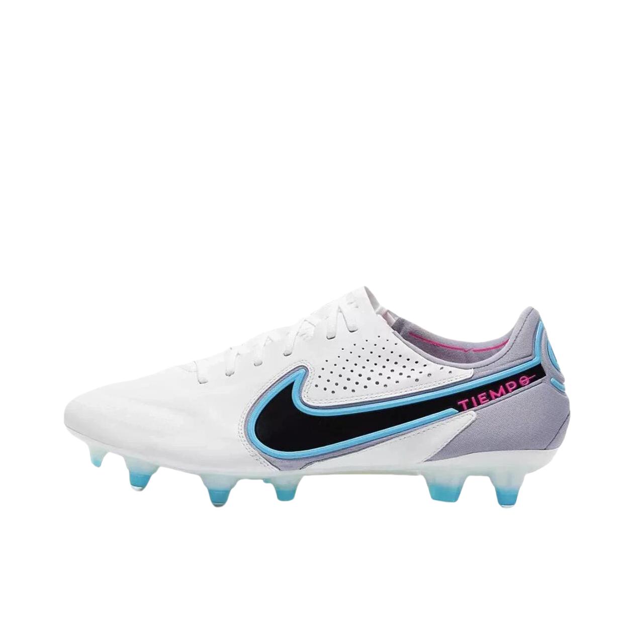 推荐商品：Nike Tiempo Legend 9 Elite FG 顶级 胶质长钉 硬草地天然草地 防滑耐磨轻便 足球鞋 白色/浅蓝色