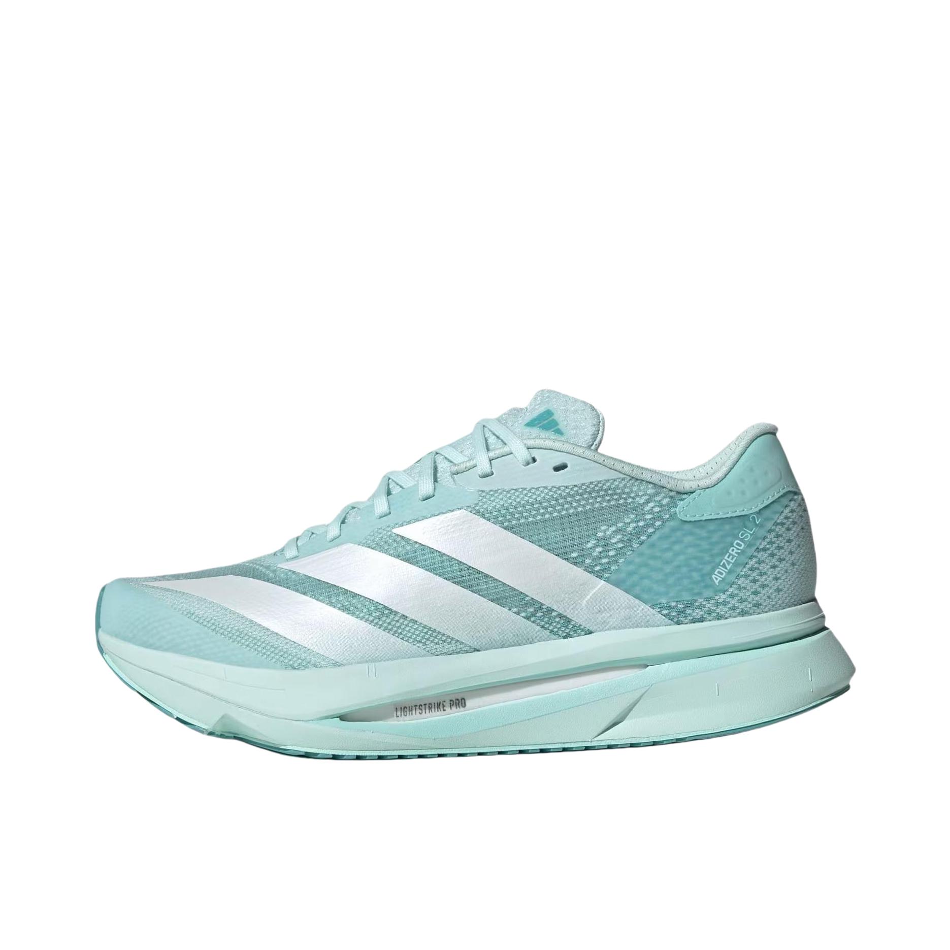 推荐商品：adidas Adizero Sl 2 跑鞋 轻便缓震支撑马拉松闪充长跑备赛体测训练防滑竞速贴合 女款/绿色/白色