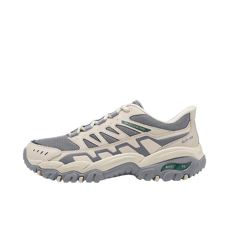 推荐商品：Skechers/斯凯奇 游山 老爹鞋 跑鞋 户外休闲鞋 防滑舒适透气耐磨闪穿 自然色/灰色