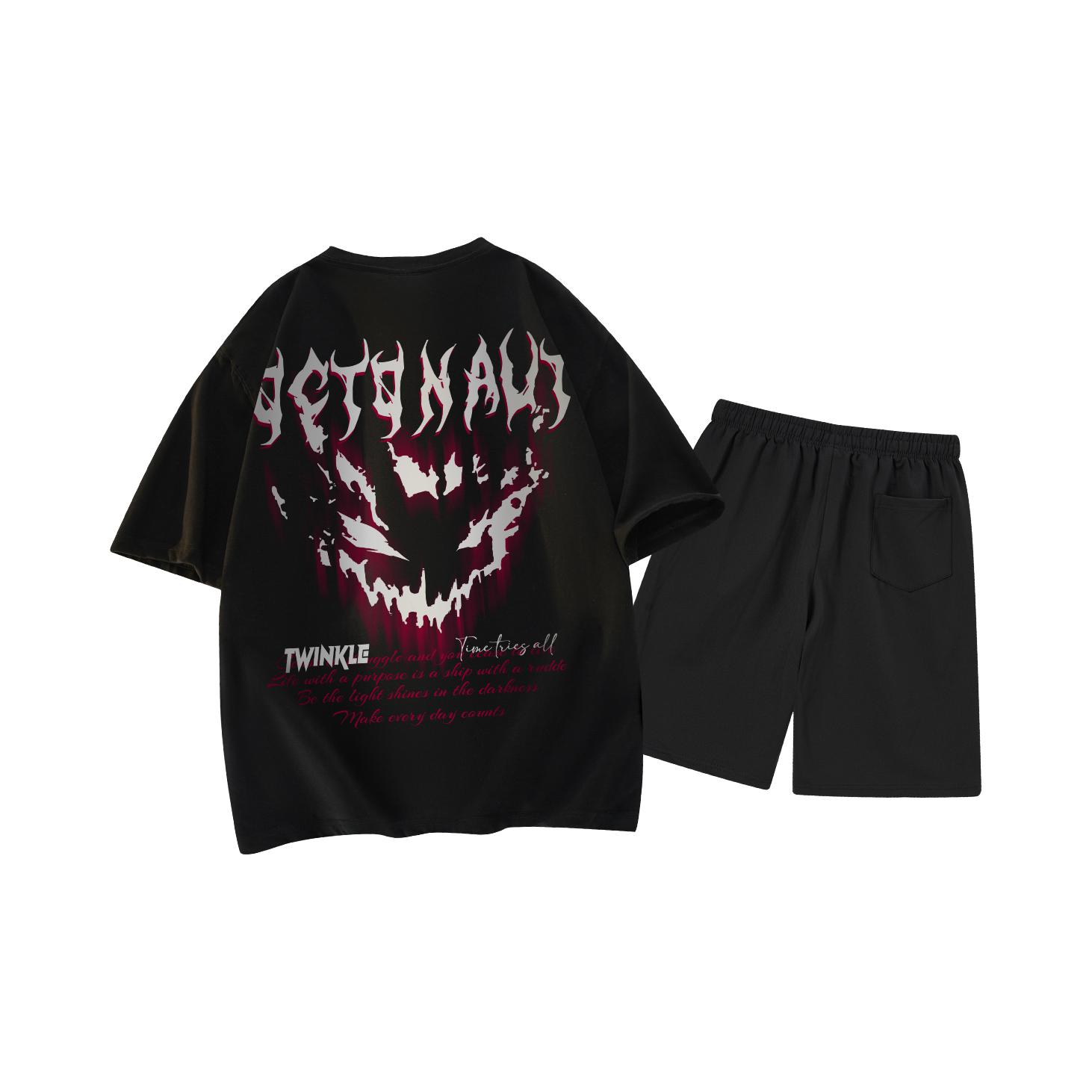 推荐商品：BDA/海底小纵队 落肩圆领中腰五分运动套装 HDH1449A211 黑