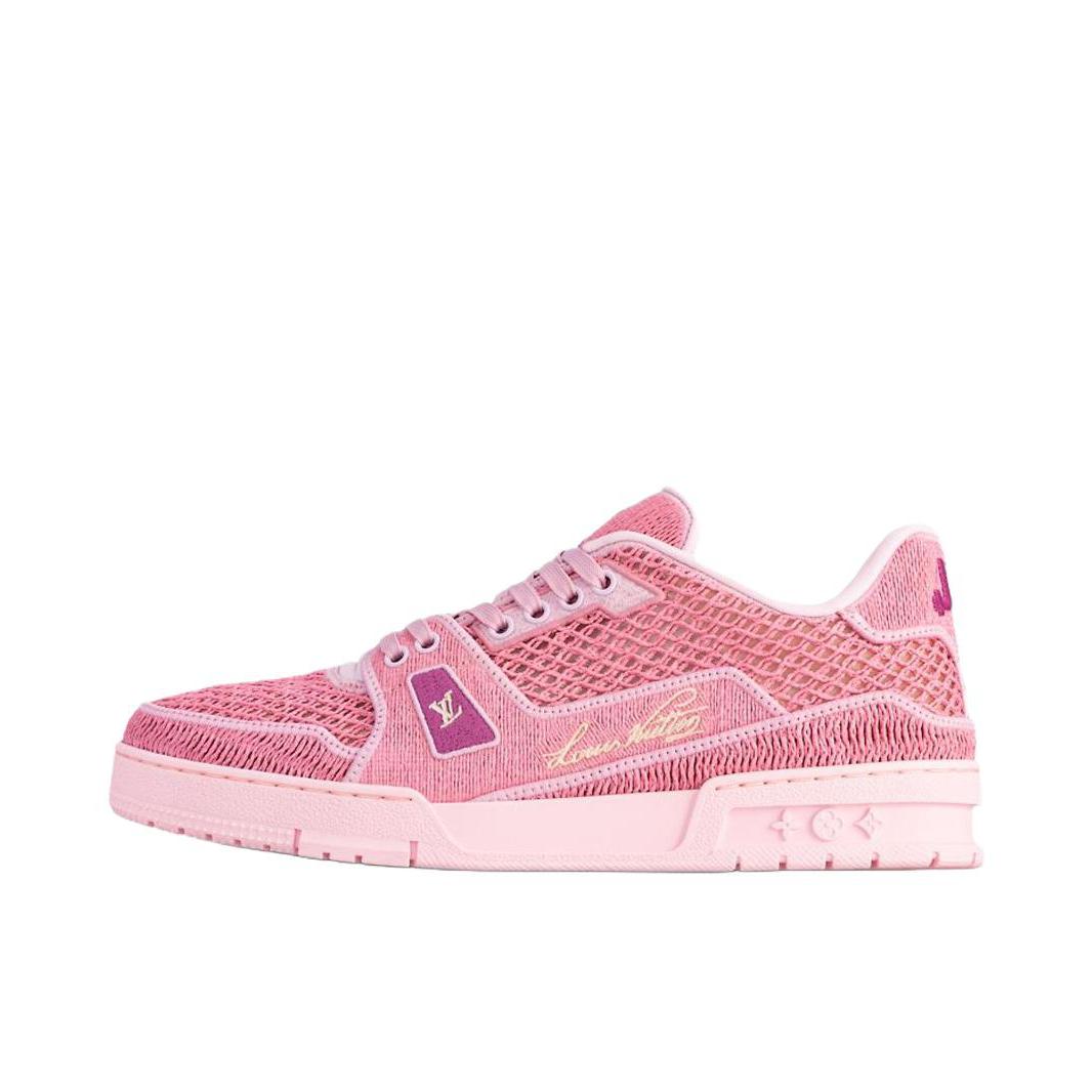 推荐商品：Louis Vuitton/路易威登 Trainer 板鞋 织物圆头系带刺绣 粉色 
