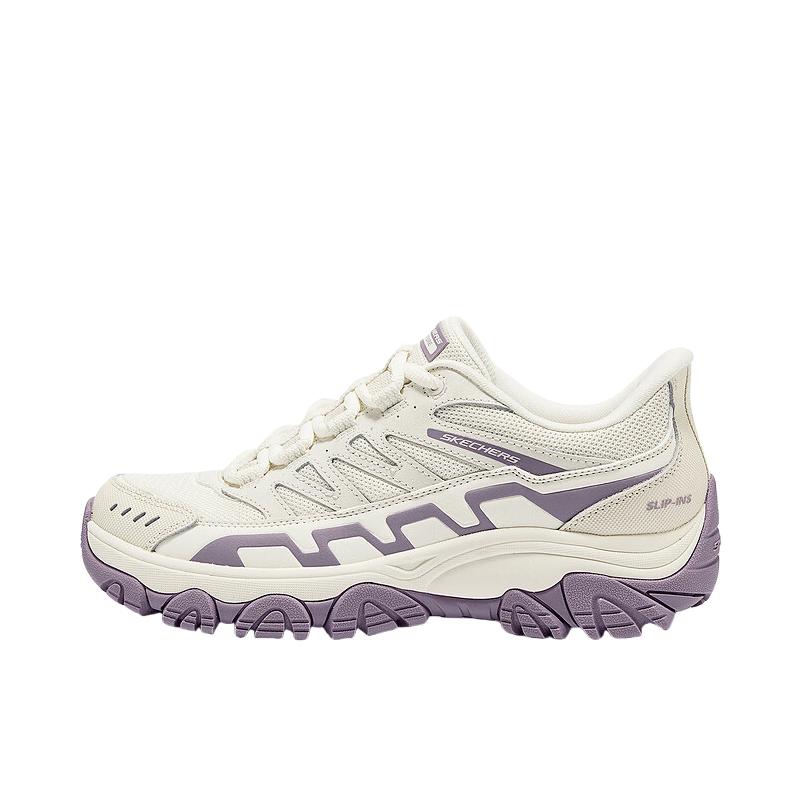 推荐商品：Skechers/斯凯奇 Slip ins 游山 老爹鞋 闪穿鞋 户外休闲鞋 舒适防滑耐磨一脚蹬 女款/紫色/多彩色