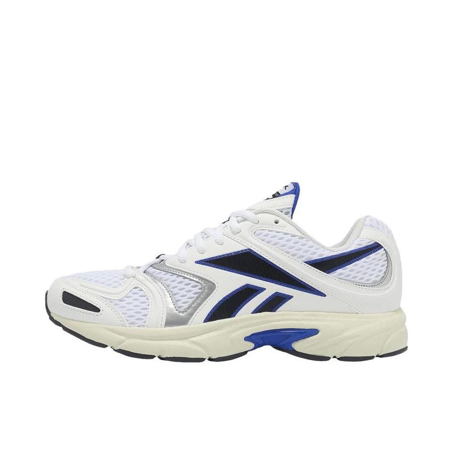 推荐商品：Reebok/锐步 Premier Road Plus VI 运动休闲鞋 经典复古织物拼接合成革圆头减震轻便包裹性 米色/蓝色/白色 