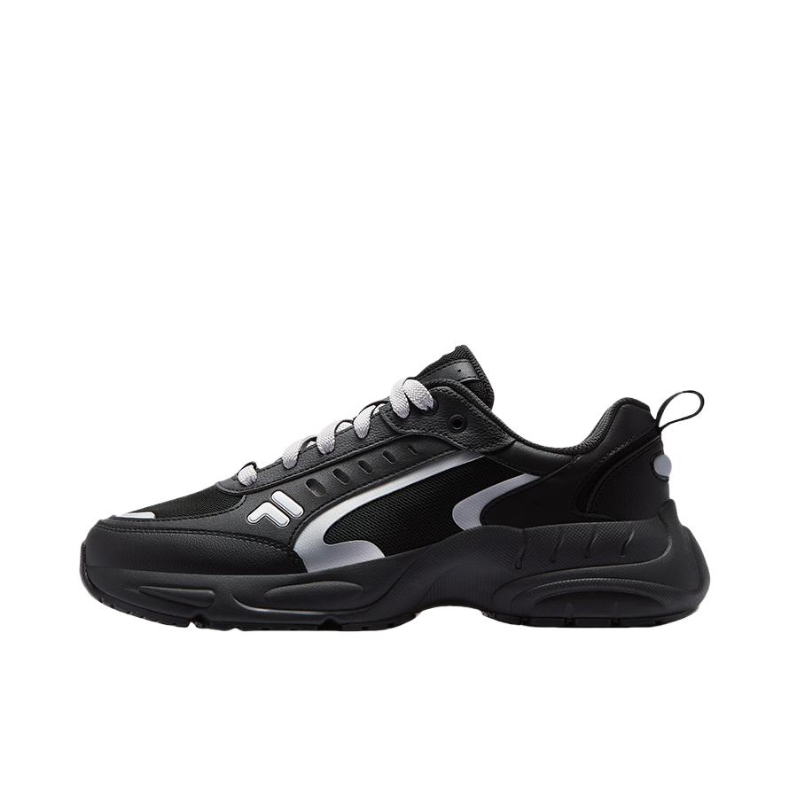 推荐商品：FILA/斐乐 Raceup 复古 系带 防滑 耐磨 合成革 织物 运动休闲鞋 黑色/太空银
