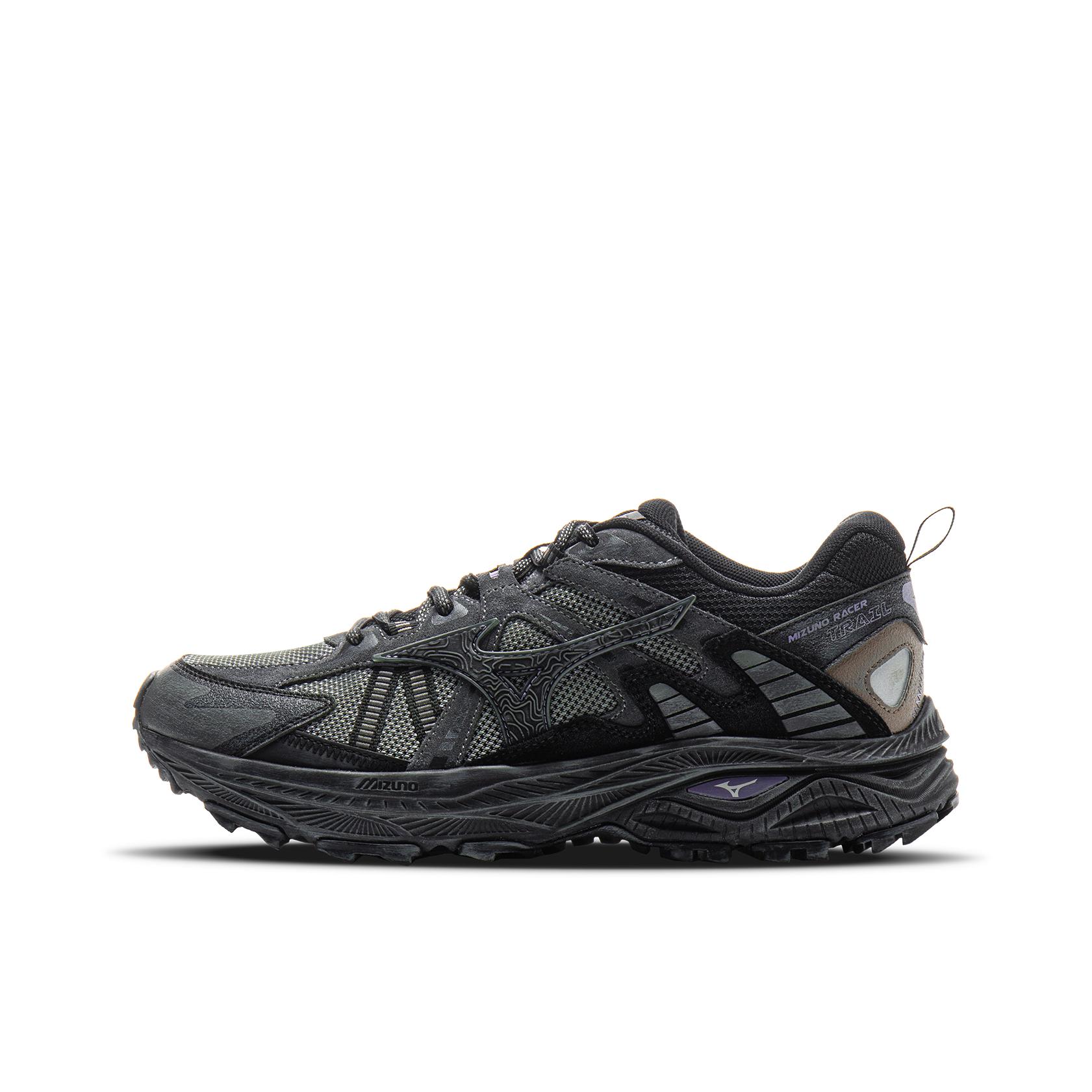 推荐商品：Mizuno/美津浓 Racer Trail 织物 缓震回弹 防滑耐磨 网面 运动休闲鞋 黑色/化石灰/深铁灰
