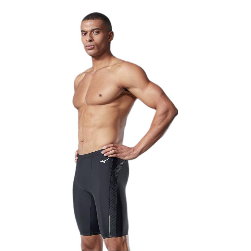 推荐商品：Mizuno/美津浓 纯色加大速干防尴尬抗氯大码男士平角泳裤 N2CBA101 黑银/泳裤+泳帽+泳镜