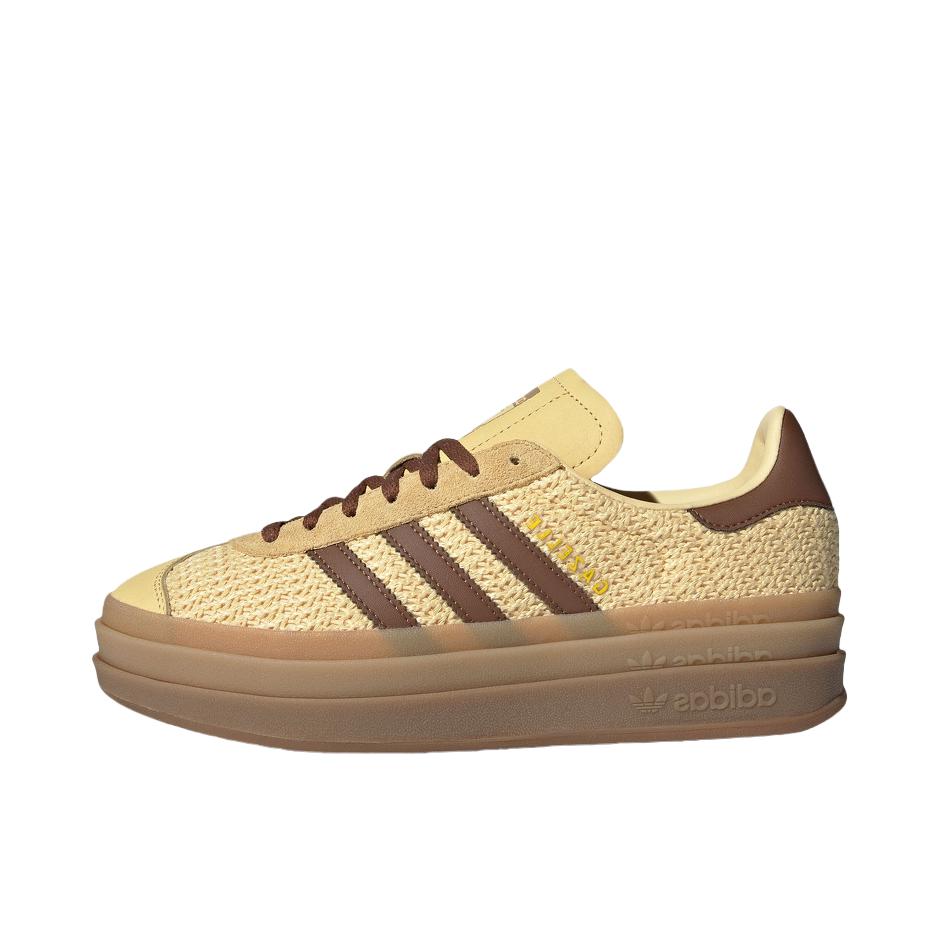 推荐商品：adidas Originals Gazelle Bold T头鞋 德训鞋 运动休闲鞋 经典厚底防滑耐磨贴合 浅橙黄/柔和棕/金色