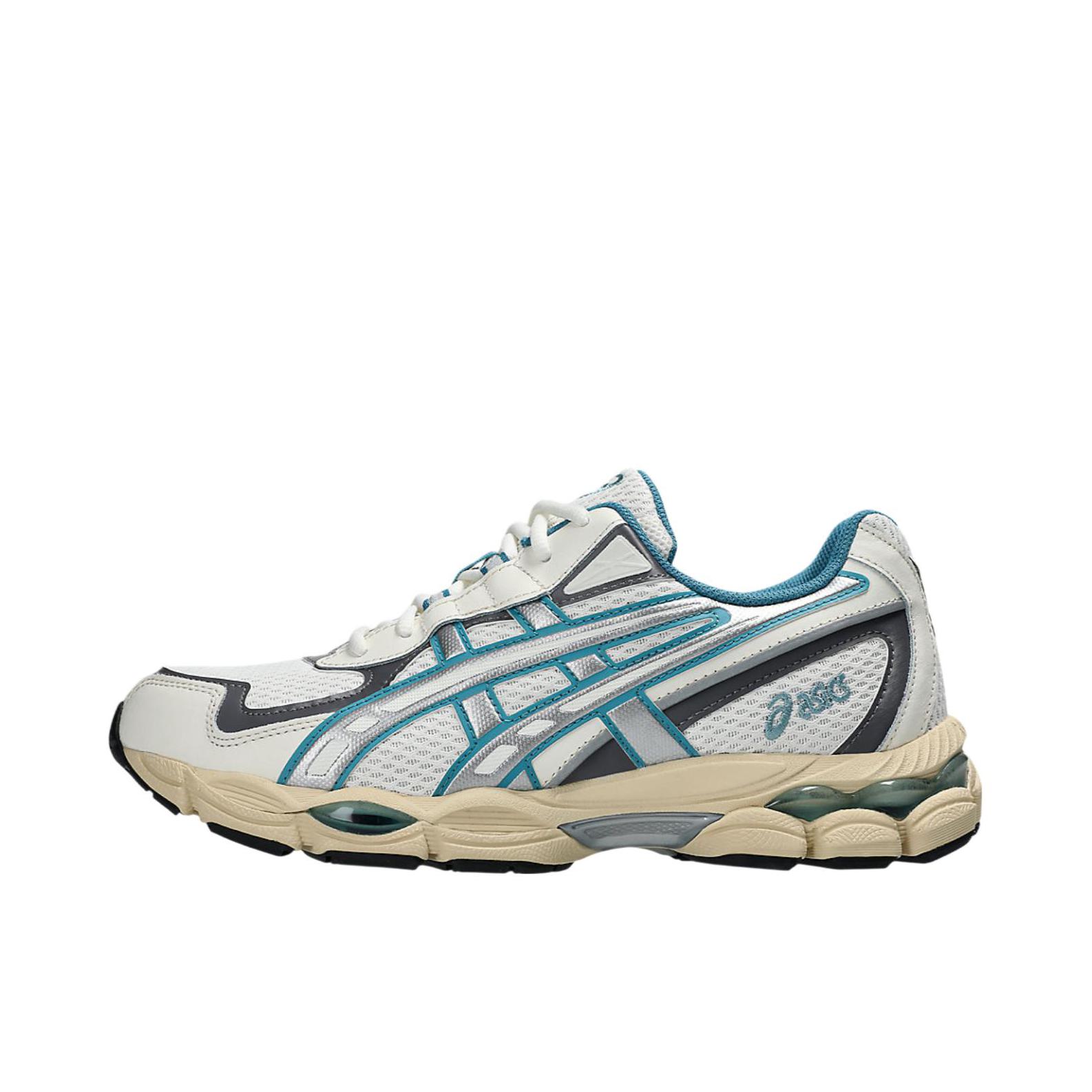 推荐商品：Asics/亚瑟士 Gel-NYC 跑鞋 圆头缓震防滑耐磨机能风复古潮流织物合成革贴合支撑耐穿 白色/天蓝色
