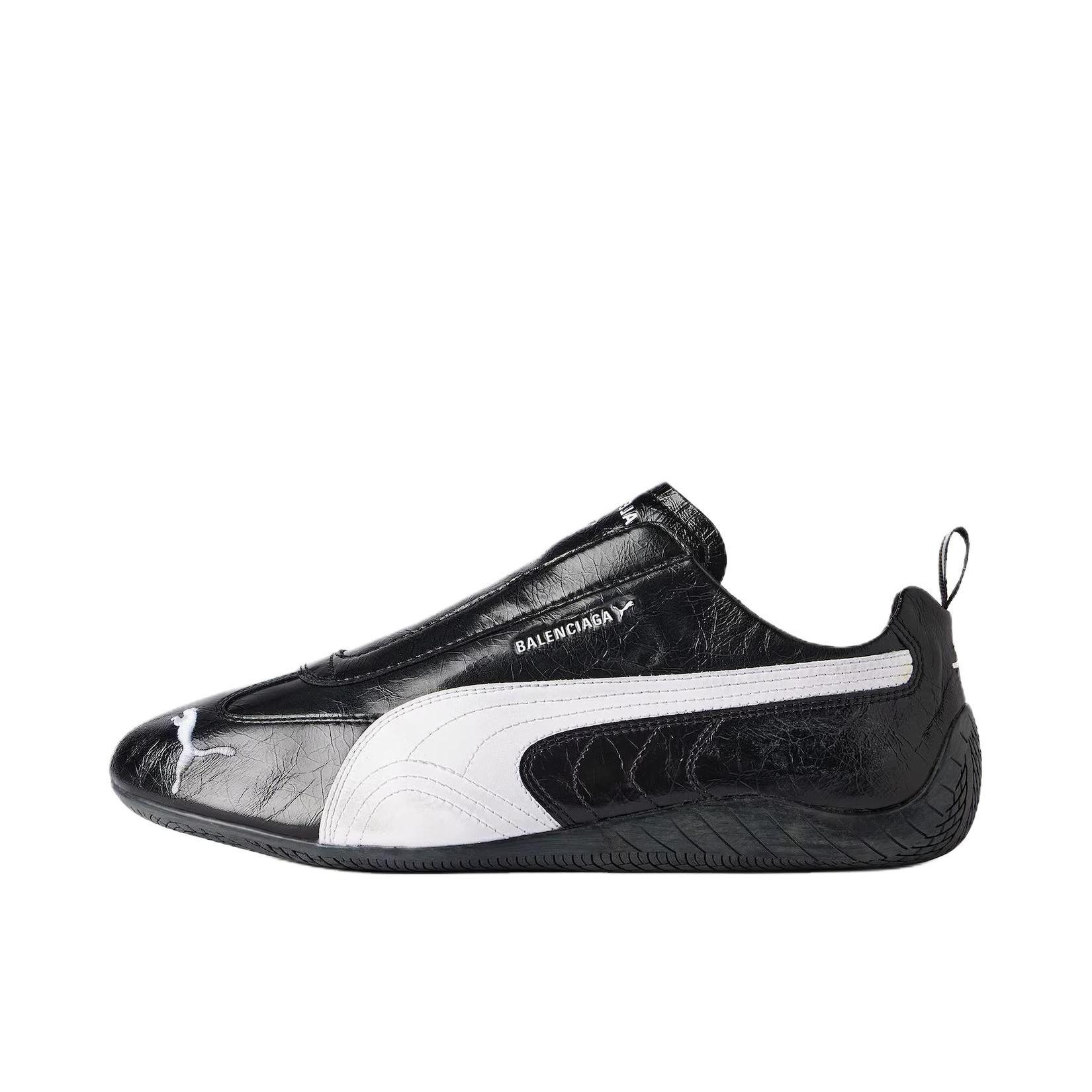 推荐商品：Balenciaga/巴黎世家 Speedcat 运动休闲鞋 德训鞋 赛车鞋 牛皮圆头系带低帮 磨损做旧 PUMA/彪马联名/黑色/白色