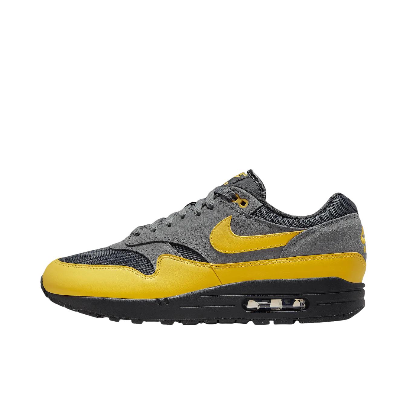 推荐商品：Nike Air Max 1 跑鞋 气垫缓震透气轻便复古运动舒适百搭潮流耐磨低帮训练防滑冬季支撑马拉松防水抓地圆头耐穿 黄色/灰色/黑色