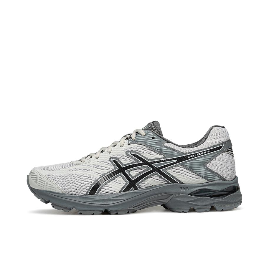 推荐商品：Asics/亚瑟士 Gel-Flux 4 跑鞋 包裹性舒适缓冲复古越野短跑慢跑织物轻量回弹合成革运动 灰色/碳黑色
