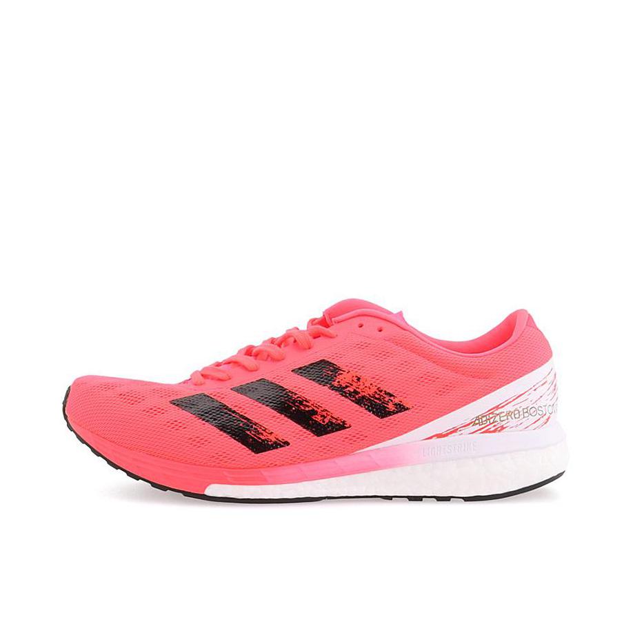 推荐商品：adidas Adizero Boston 9 跑鞋 缓震回弹防滑耐磨马拉松织物合成革 粉色/白色/黑色