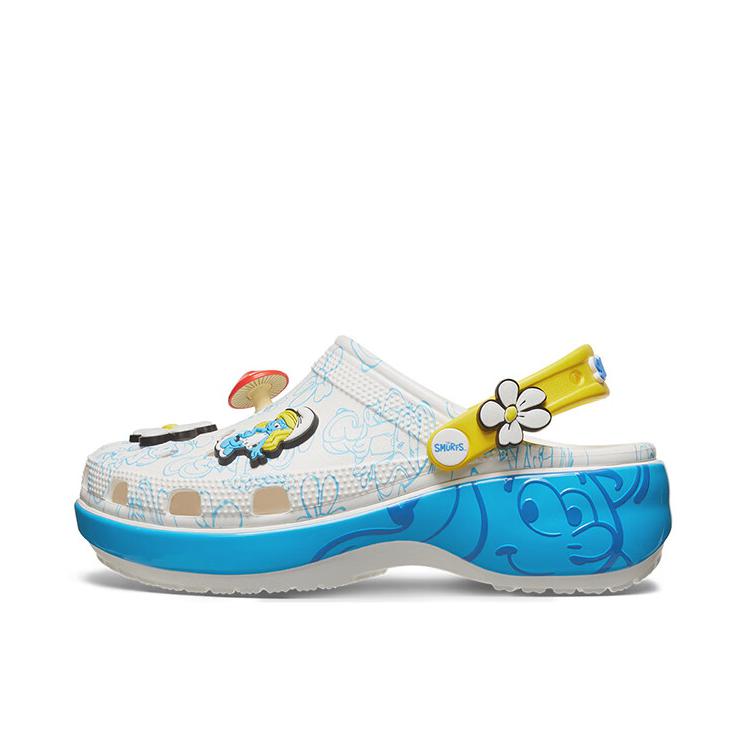 推荐商品：Crocs/卡骆驰 Classic Smurfs Clog 凉鞋 圆头气质包头厚底舒适蓝精灵 女款/白色/蓝色/黄色