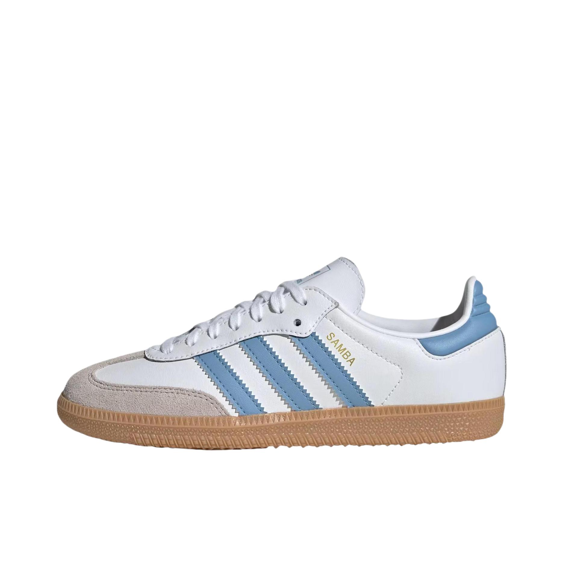 推荐商品：adidas Originals Samba OG T头鞋 板鞋 经典复古舒适百搭耐磨合成革圆头薄底贴合 大童/云白色/灰蓝色