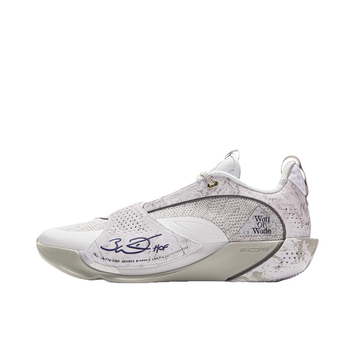 推荐商品：李宁 韦德全城13 ENCORE 篮球鞋 聚核芯科技轻量高回弹支撑实战䨻科技启动爆发减震 标准白/浅烟灰