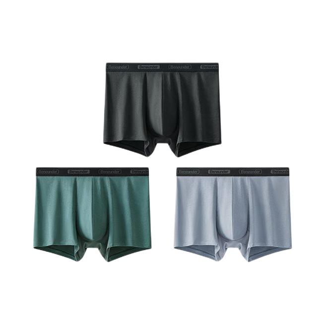 推荐商品：蕉下 莫代尔系列棉质排汗强透气提臀无感无痕底裆抑菌底裆防夹臀中腰男士平角内裤 漫暮黑+灰榄绿+浅雾紫/三条装