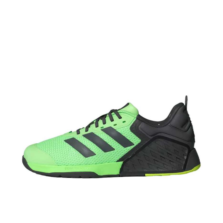 推荐商品：adidas DROPSET 3 TRAINER 防滑 耐磨 透气 力量训练 硬拉 深蹲 织物 回弹 稳定力量 缓震 贴合 训练鞋 绿色/灰色/黄色