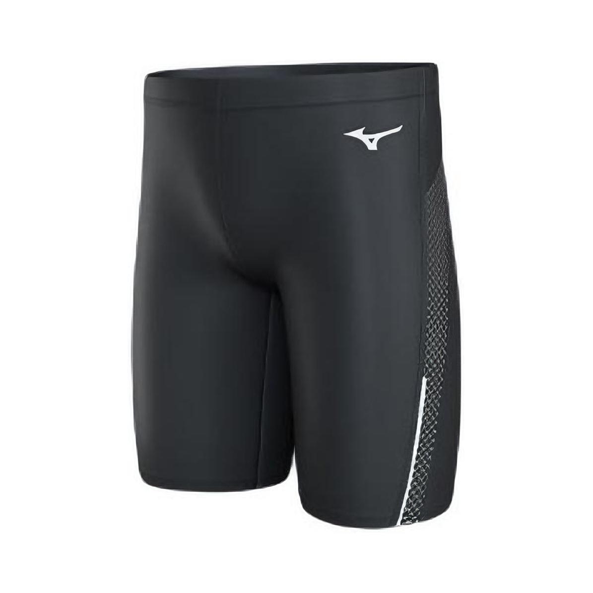 推荐商品：Mizuno/美津浓 纯色加大速干防尴尬抗氯大码男士平角泳裤 N2CBA101 黑银/泳裤+泳帽