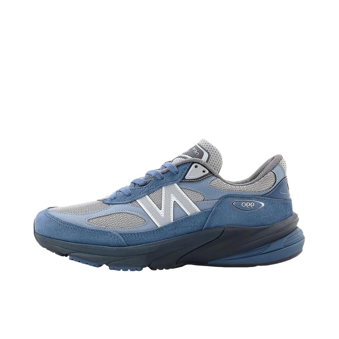 推荐商品：New Balance 990 V6 跑鞋 拼接网布绒面革织物合成革耐磨透气减震防滑支撑圆头 蓝色/灰色/白色