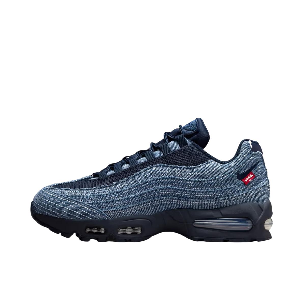 推荐商品：Nike Air Max 95 跑鞋 潮流时尚复古百搭防滑耐磨舒适透气防水气垫织物支撑低帮缓震贴合耐用圆头 Levi's联名/蓝色