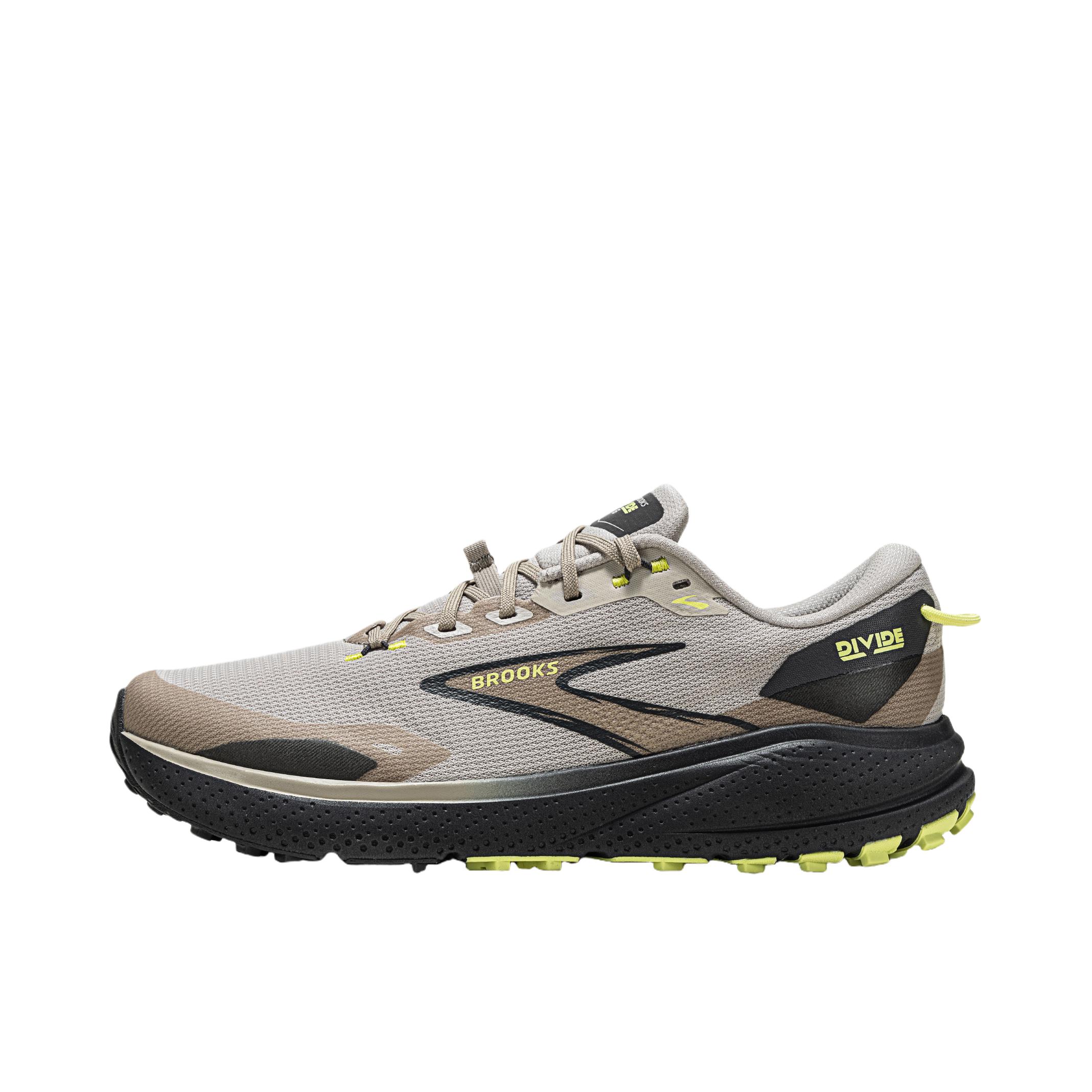 推荐商品：Brooks/布鲁克斯 Divide 山际 6 跑鞋 登山徒步户外防滑 卡其灰/珍珠/柠绿色