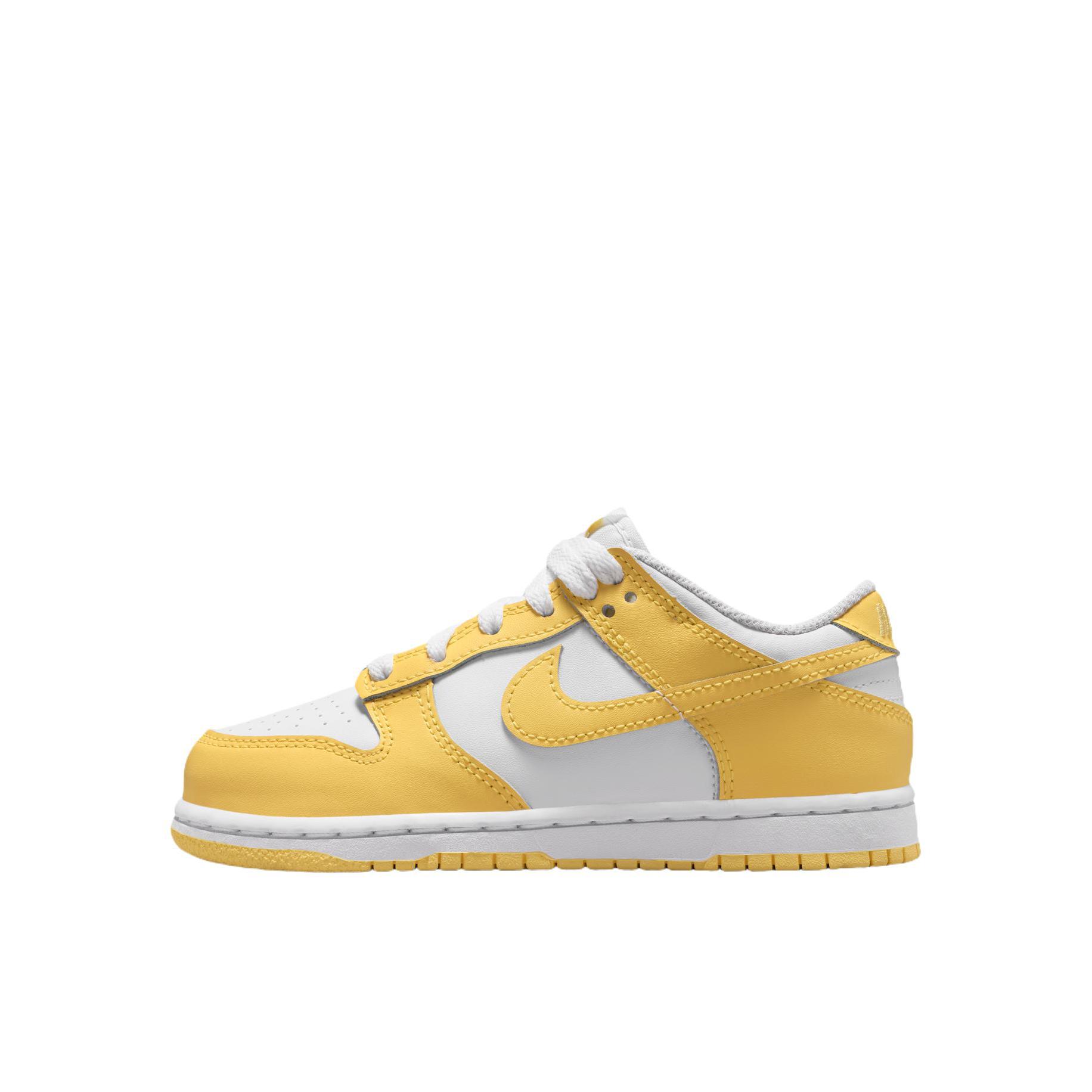 推荐商品：Nike Dunk 复古休闲 防滑耐磨 抓地 舒适透气 运动 板鞋儿童 小童/柔黄/白色