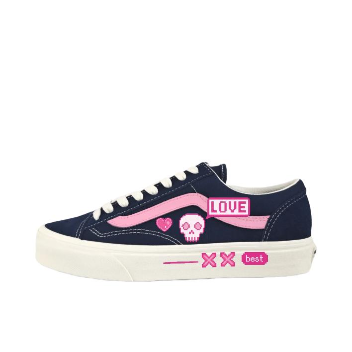 推荐商品：【定制球鞋】 Vans/范斯 Style 36 板鞋 舒适减震轻便耐磨低帮系带平跟 粉红骷髅