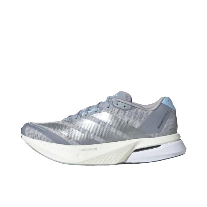 推荐商品：adidas Adizero Boston 13 跑鞋 低帮系带防滑耐磨透气玻纤柱竞训支撑贴合 灰色/银色