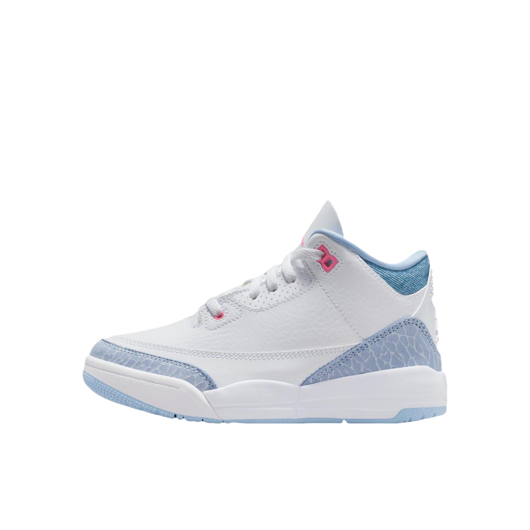 推荐商品：Air Jordan 3 时尚潮流 复古百搭 舒适防踢 防滑耐磨 透气 运动鞋儿童 小童/白色/霞光粉/狂喜钴蓝/足球灰