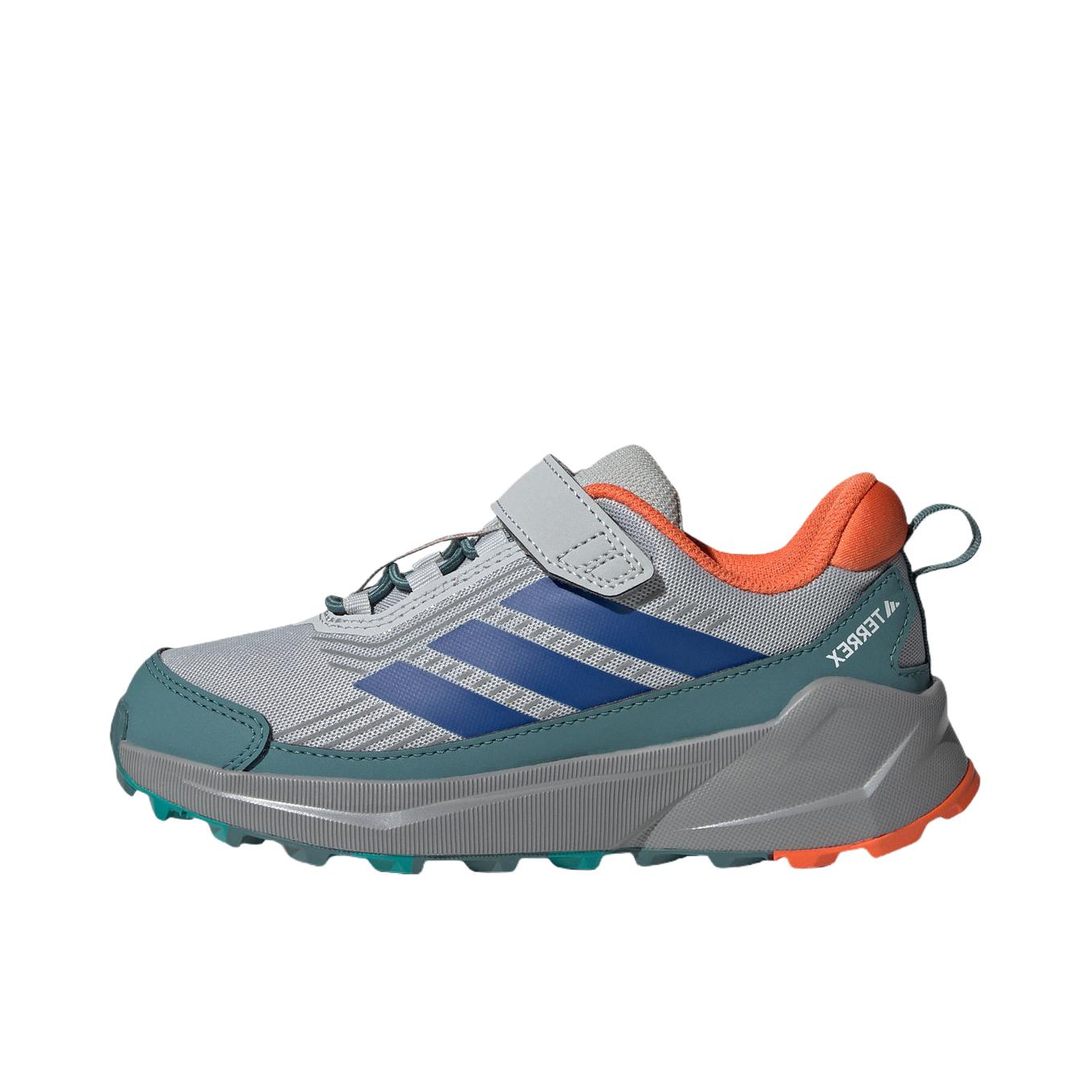 推荐商品：adidas TERREX TRAILMAKER 2 徒步鞋 运动鞋儿童 户外魔术贴 大童/浅灰色/半荧光蓝/纯蓝绿色