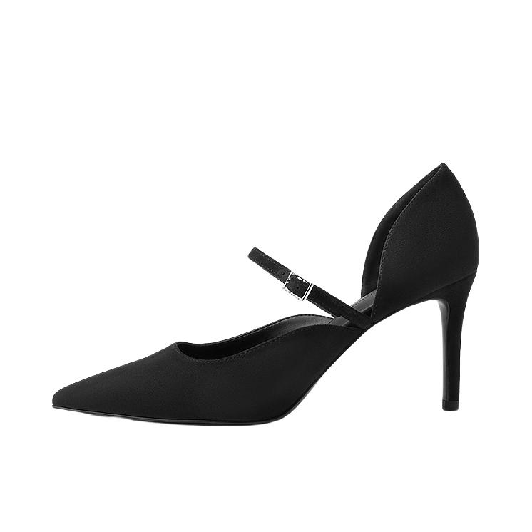 推荐商品：CHARLES&KEITH 高跟鞋 小ck一字带简约气质尖头细跟 CK1-60361566 黑色纹理