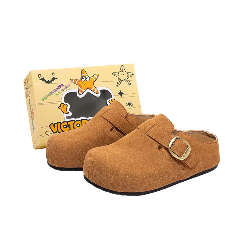 推荐商品：VICTORIA&VERA 勃肯鞋 拖鞋 厚底增高百搭一脚蹬 VV118T 礼盒款/女款/驼色