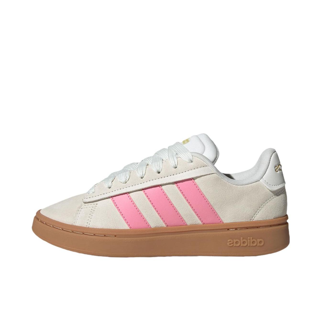 推荐商品：adidas Grand Court Alpha 面包鞋 板鞋 减震透气防滑耐磨百搭复古轻运动薄底贴合 汉玉白色/祈福粉/金色