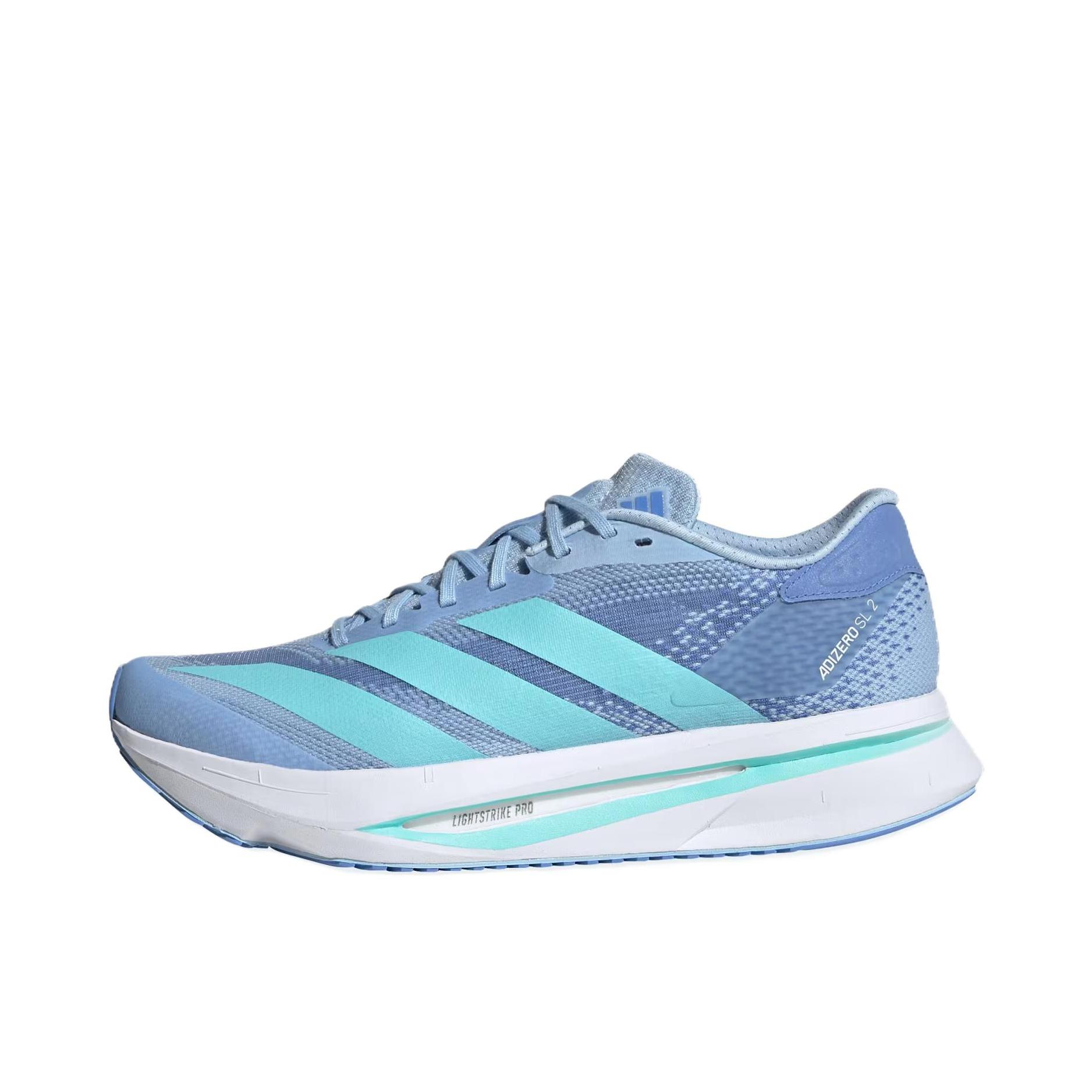 推荐商品：adidas Adizero Sl 2 跑鞋 轻便缓震支撑马拉松闪充长跑备赛体测训练防滑竞速贴合 浅蓝色 