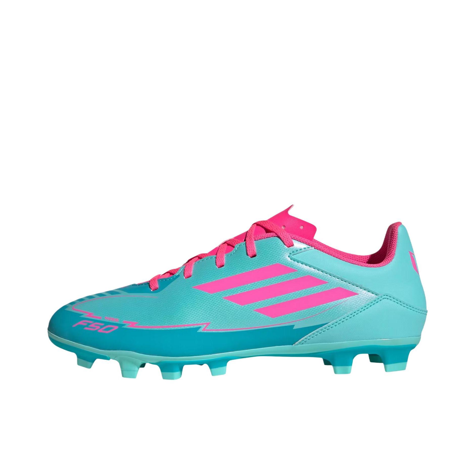 推荐商品：adidas F50 Elite FG 足球鞋 顶级胶质长钉天然硬草地耐用支撑 闪光水绿色/清澈粉红/清澈青色