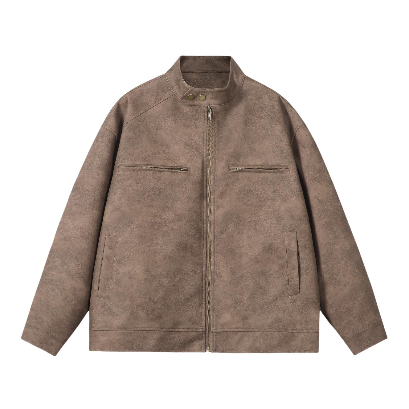 推荐商品：NANDCHN 纯色耐磨立领皮衣 HJ5713 棕