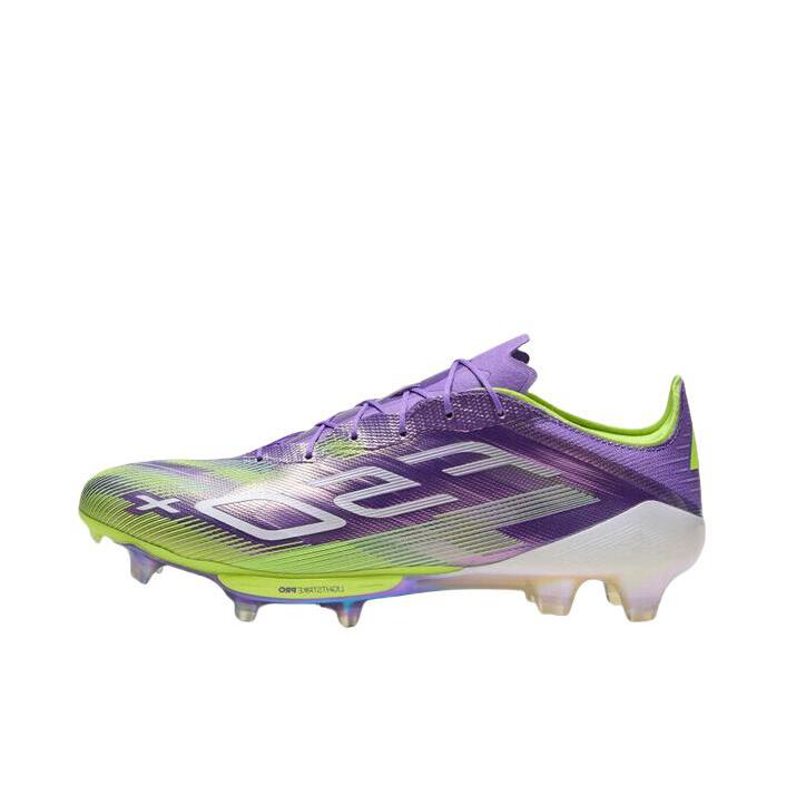 推荐商品：adidas F50 Elite FG 足球鞋 顶级胶质长钉天然硬草地耐用支撑 紫色/亮柠檬黄/白色
