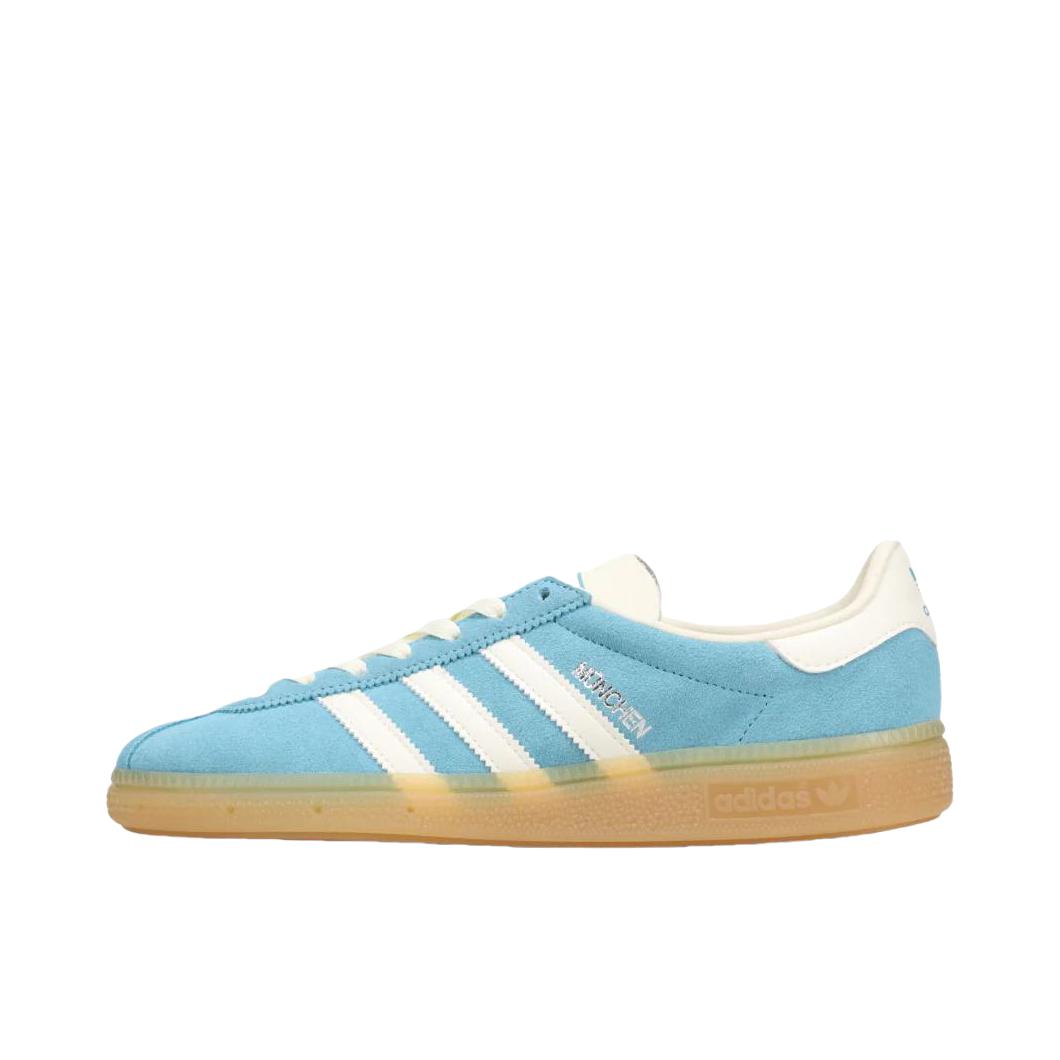 推荐商品：adidas Originals Munchen T头鞋 运动休闲鞋 板鞋 防滑耐磨轻便透气舒适 蓝色/白色/棕色