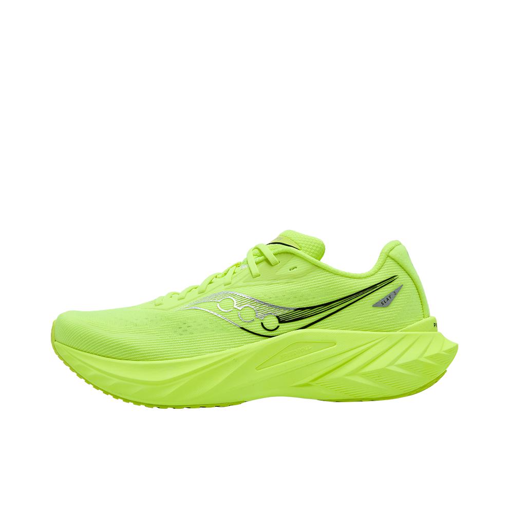 推荐商品：Saucony/索康尼 SLAY 全速3 跑鞋 耐磨竞速训练碳板缓震全掌回弹轻便防滑 绿色/银色