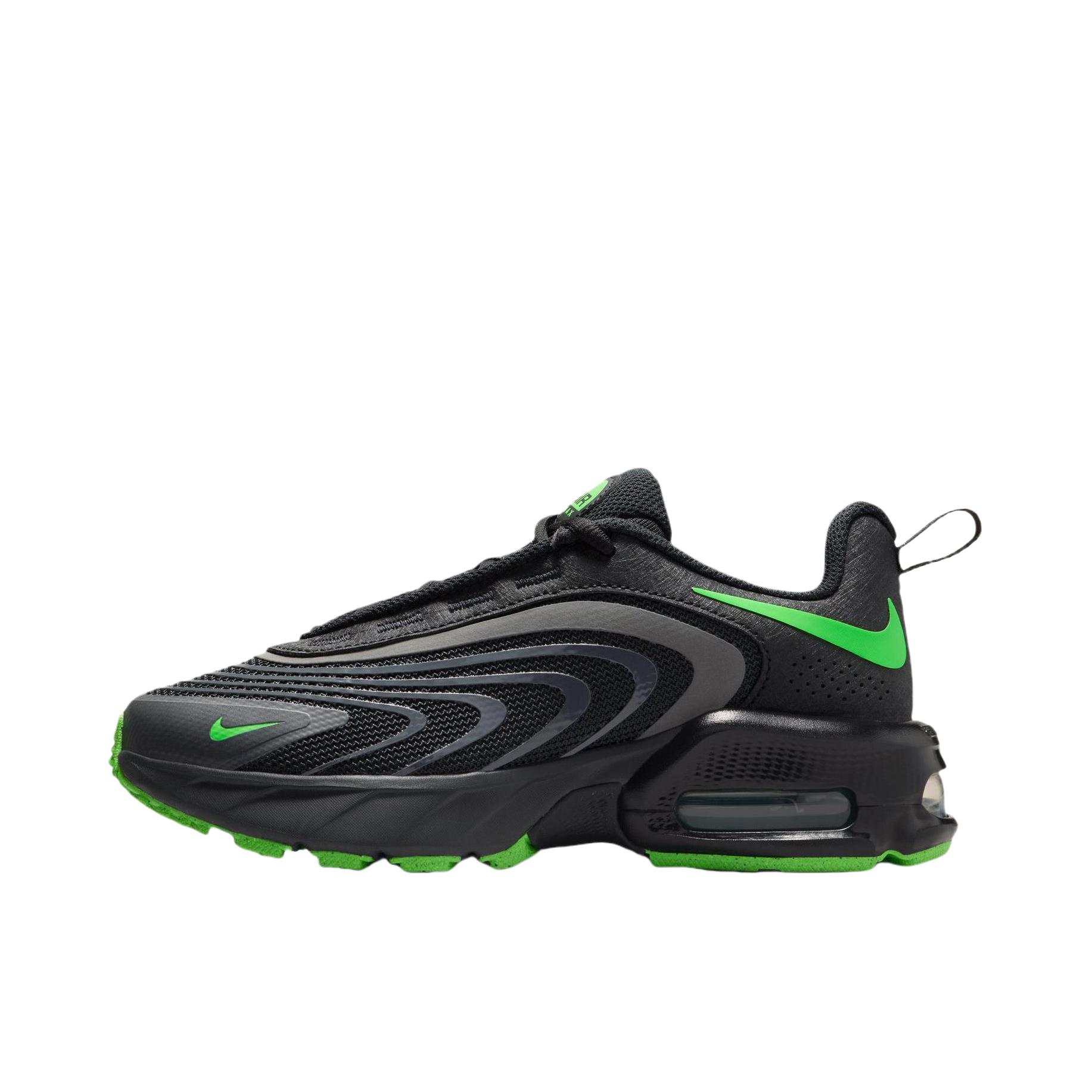 推荐商品：Nike Air Max Fire 运动休闲鞋 舒适回弹缓震防滑耐磨低帮时尚简约百搭贴合圆头 GS款/煤黑/黑色/冲击绿