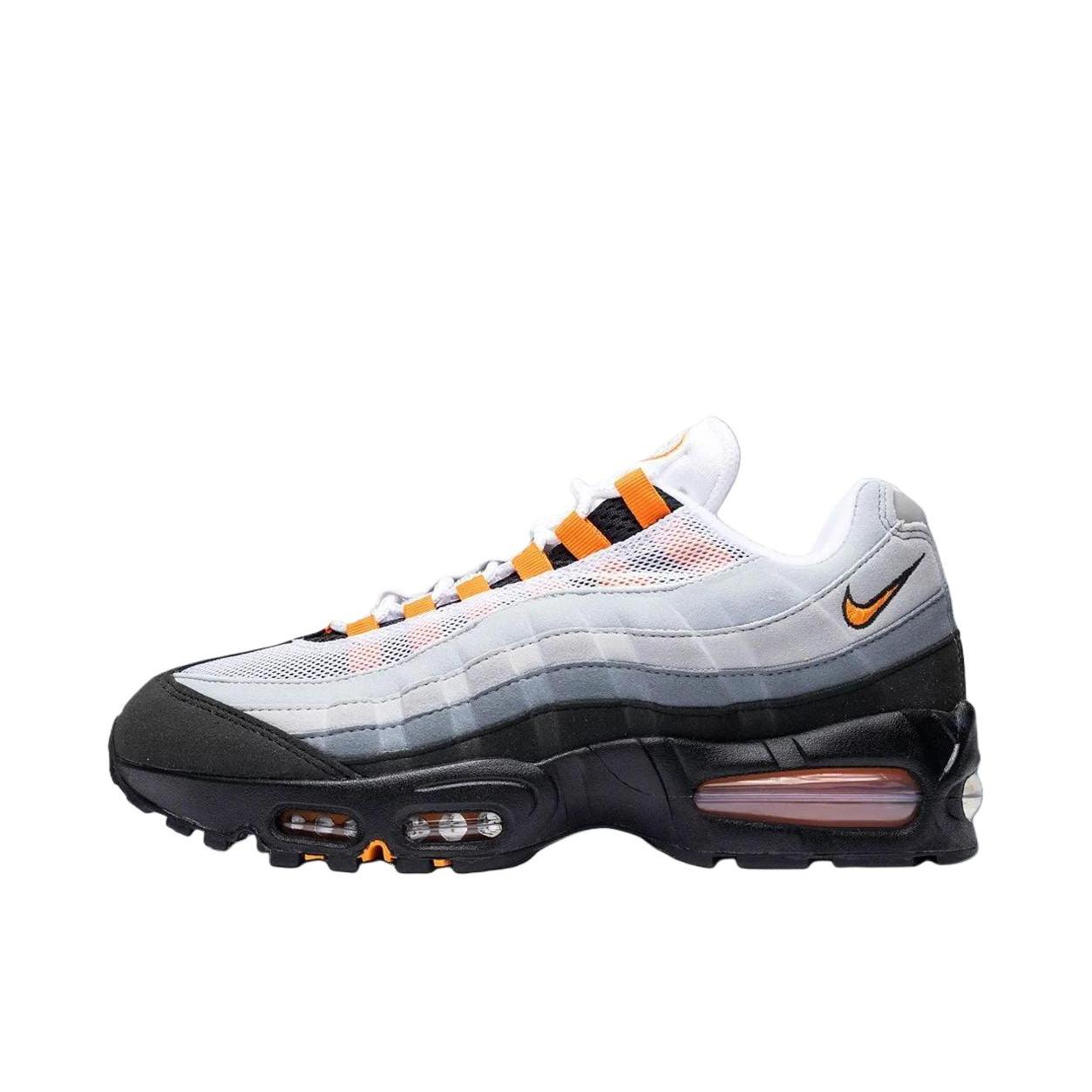 推荐商品：Nike Air Max 95 跑鞋 潮流时尚复古百搭防滑耐磨舒适透气防水气垫织物支撑低帮缓震贴合耐用圆头 灰色/黑色/橙色/白色