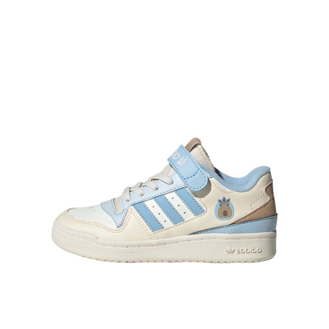 推荐商品：adidas Originals Forum 时尚经典 休闲运动 舒适透气 防滑耐磨 轻便百搭 魔术贴 板鞋儿童 小童/汉玉白色/蓝色