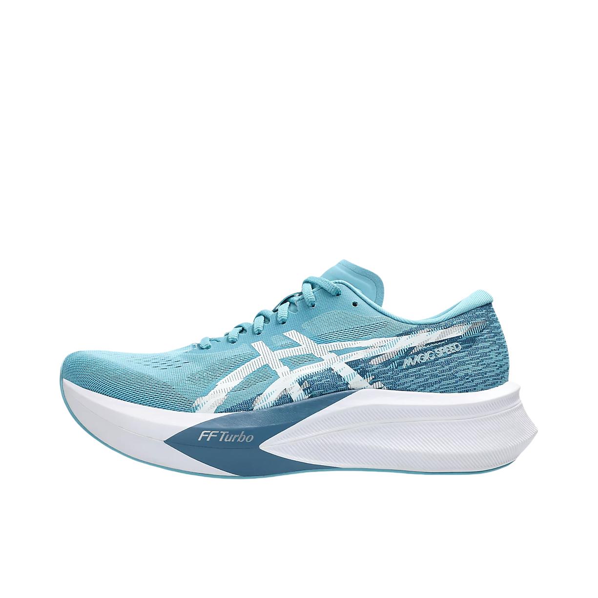 推荐商品：Asics/亚瑟士 Magic Speed 4 跑鞋 碳板轻便支撑轻量回弹竞速型长跑 宽版/蓝色