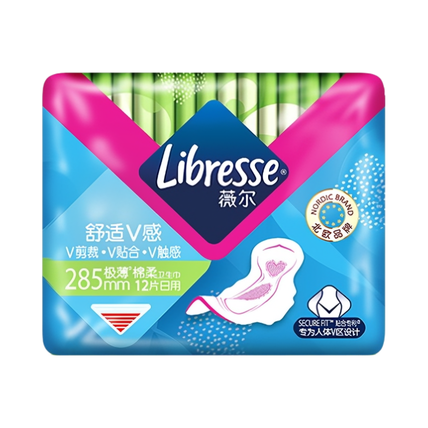 推荐商品：Libresse/薇尔 舒适V感极薄棉柔日用卫生巾285mm 动态贴合量多防漏